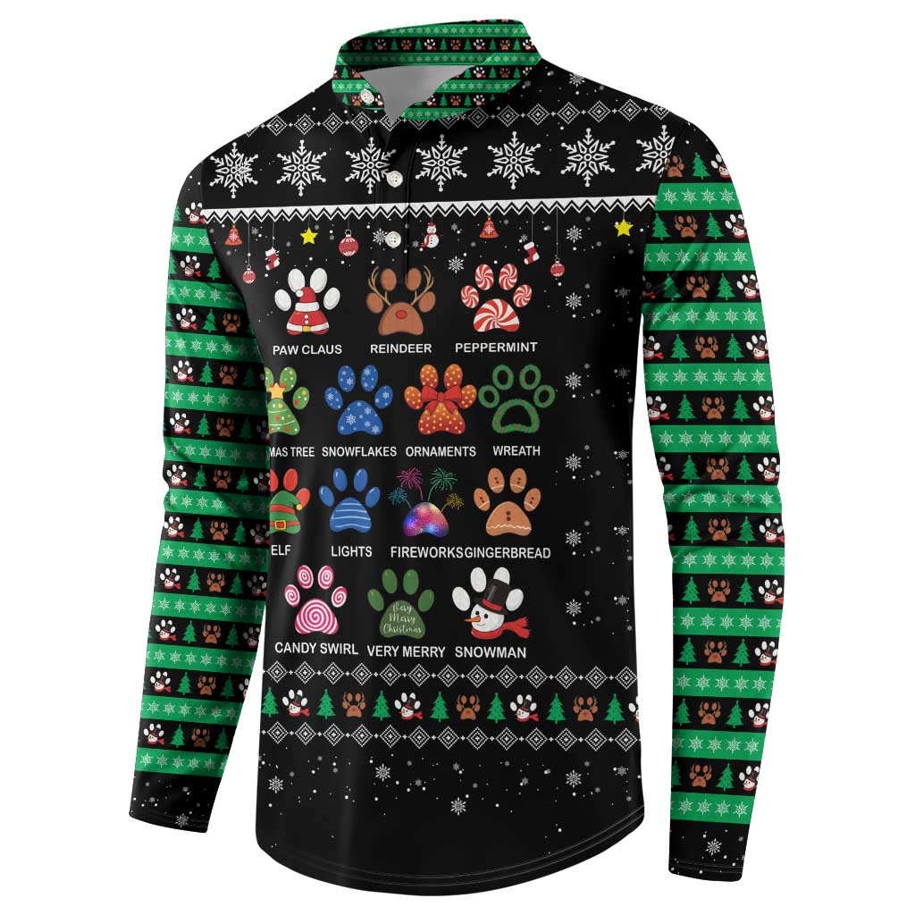 Christmas Colorful Dog Pawprint Button Sweatshirt Black Snowflake Pattern Design - Wonder Print Shop