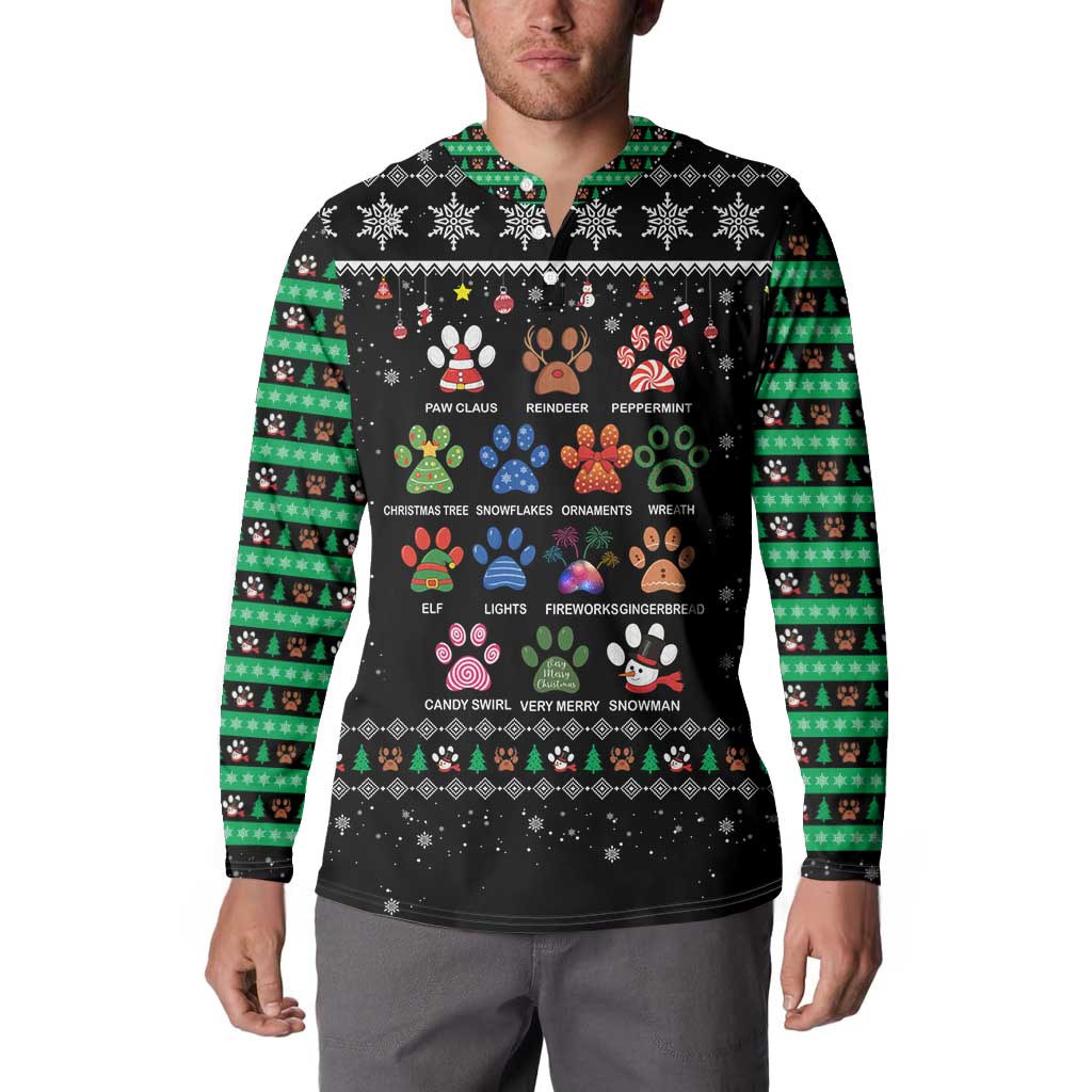 Christmas Colorful Dog Pawprint Button Sweatshirt Black Snowflake Pattern Design - Wonder Print Shop