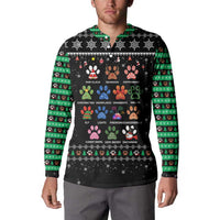 Christmas Colorful Dog Pawprint Button Sweatshirt Black Snowflake Pattern Design - Wonder Print Shop