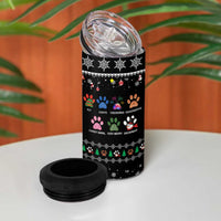 Christmas Colorful Dog Pawprint 4 in 1 Can Cooler Tumbler Black Snowflake Pattern Design - Wonder Print Shop