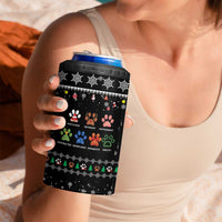 Christmas Colorful Dog Pawprint 4 in 1 Can Cooler Tumbler Black Snowflake Pattern Design - Wonder Print Shop