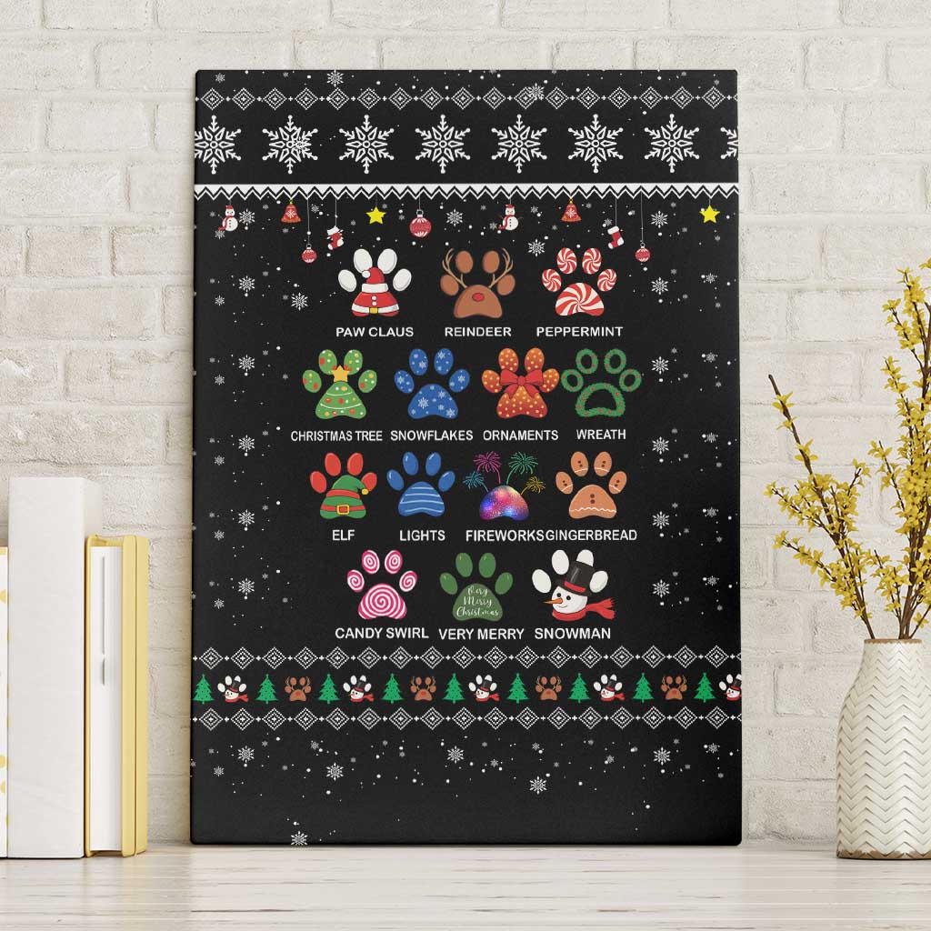 Christmas Colorful Dog Pawprint Canvas Wall Art Black Snowflake Pattern Design - Wonder Print Shop