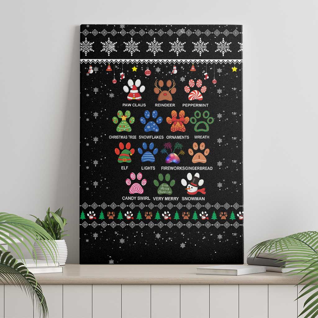 Christmas Colorful Dog Pawprint Canvas Wall Art Black Snowflake Pattern Design - Wonder Print Shop