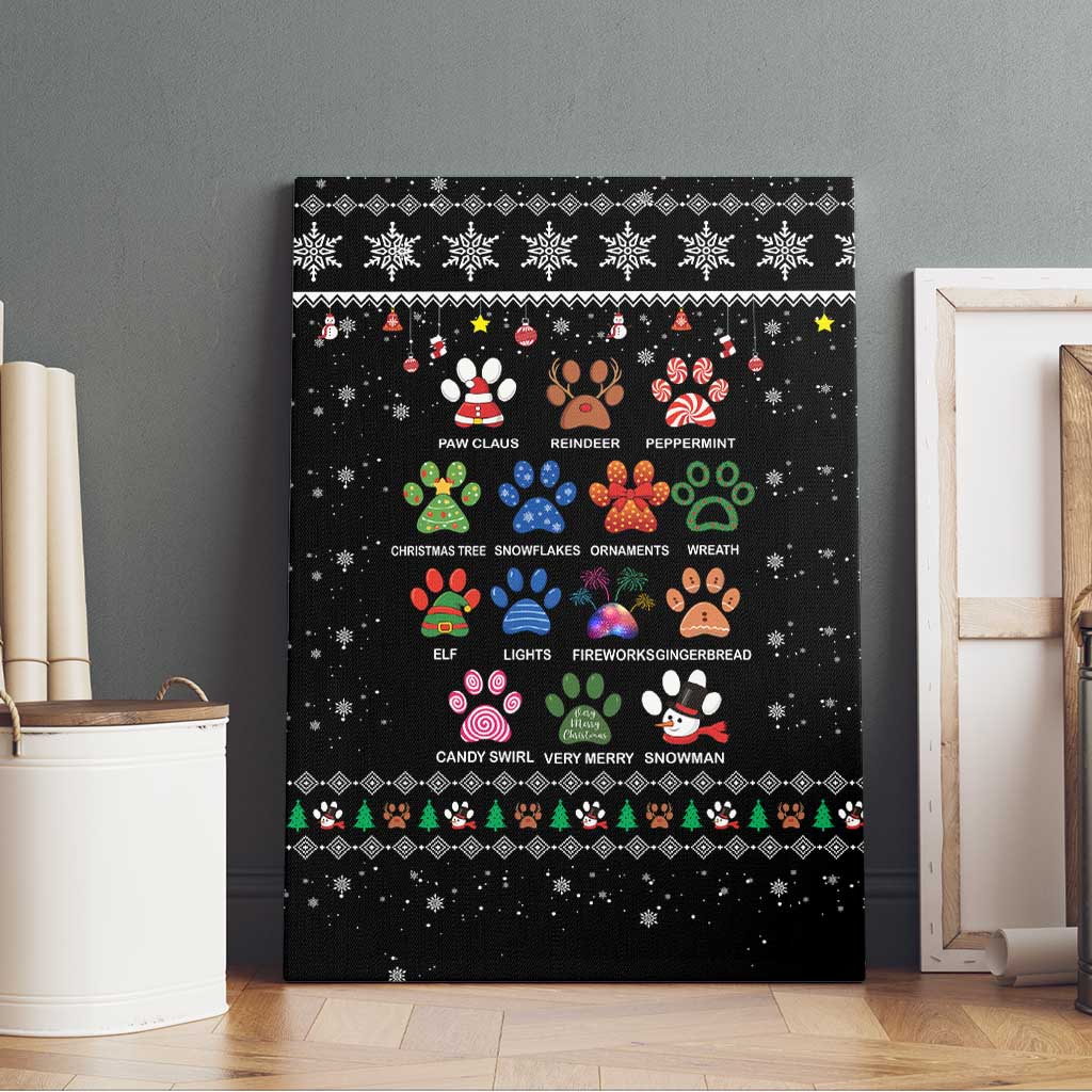 Christmas Colorful Dog Pawprint Canvas Wall Art Black Snowflake Pattern Design - Wonder Print Shop
