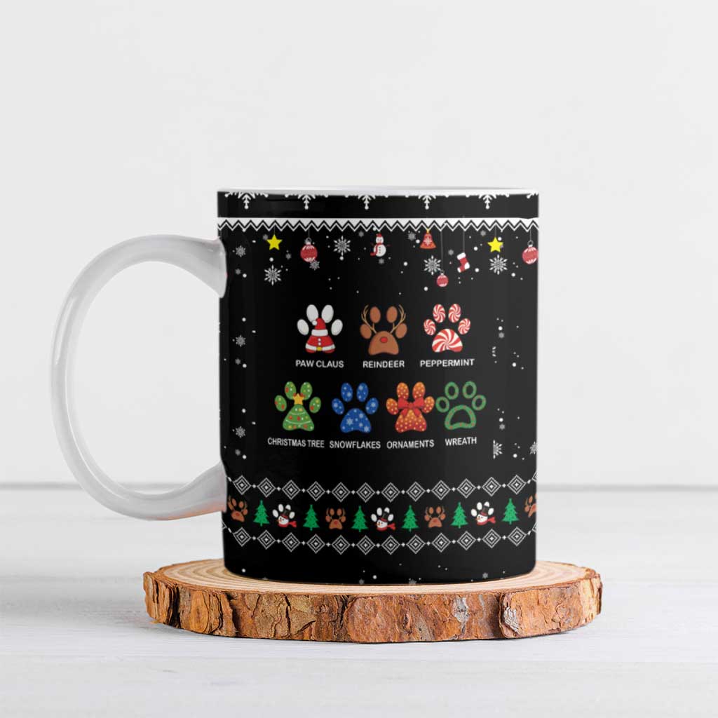 Christmas Colorful Dog Pawprint Ceramic Mug Black Snowflake Pattern Design - Wonder Print Shop