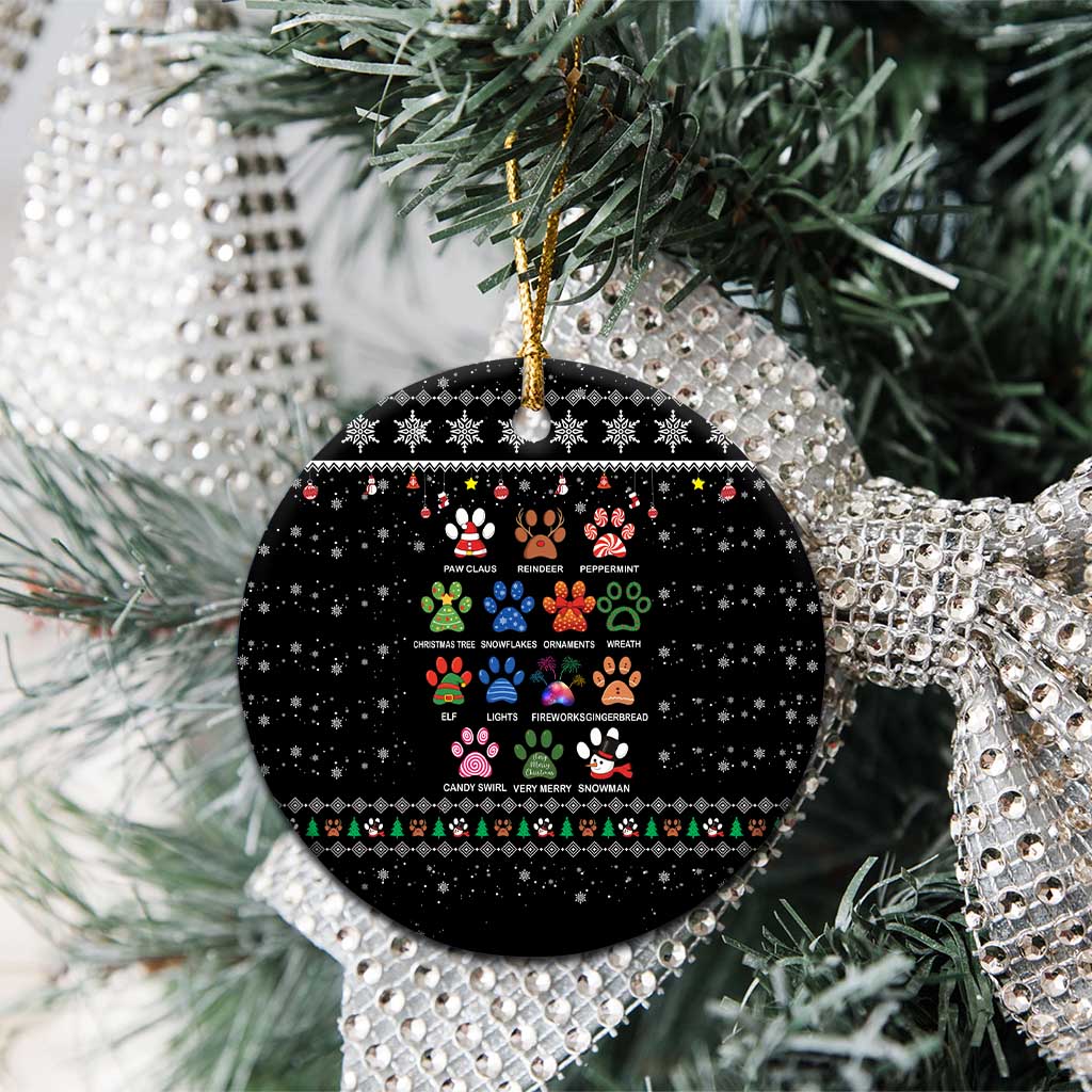 Christmas Colorful Dog Pawprint Ceramic Ornament Black Snowflake Pattern Design - Wonder Print Shop
