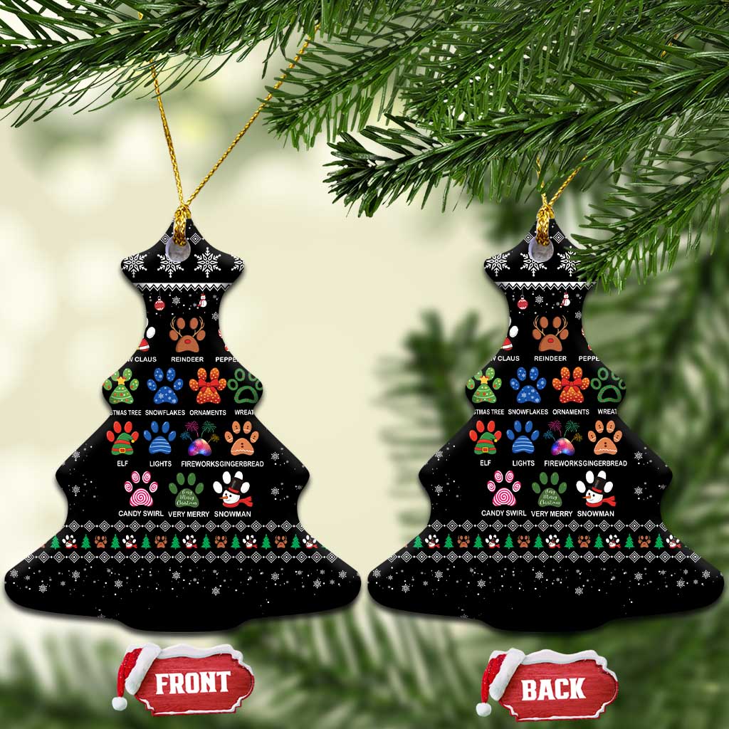 Christmas Colorful Dog Pawprint Ceramic Ornament Black Snowflake Pattern Design - Wonder Print Shop