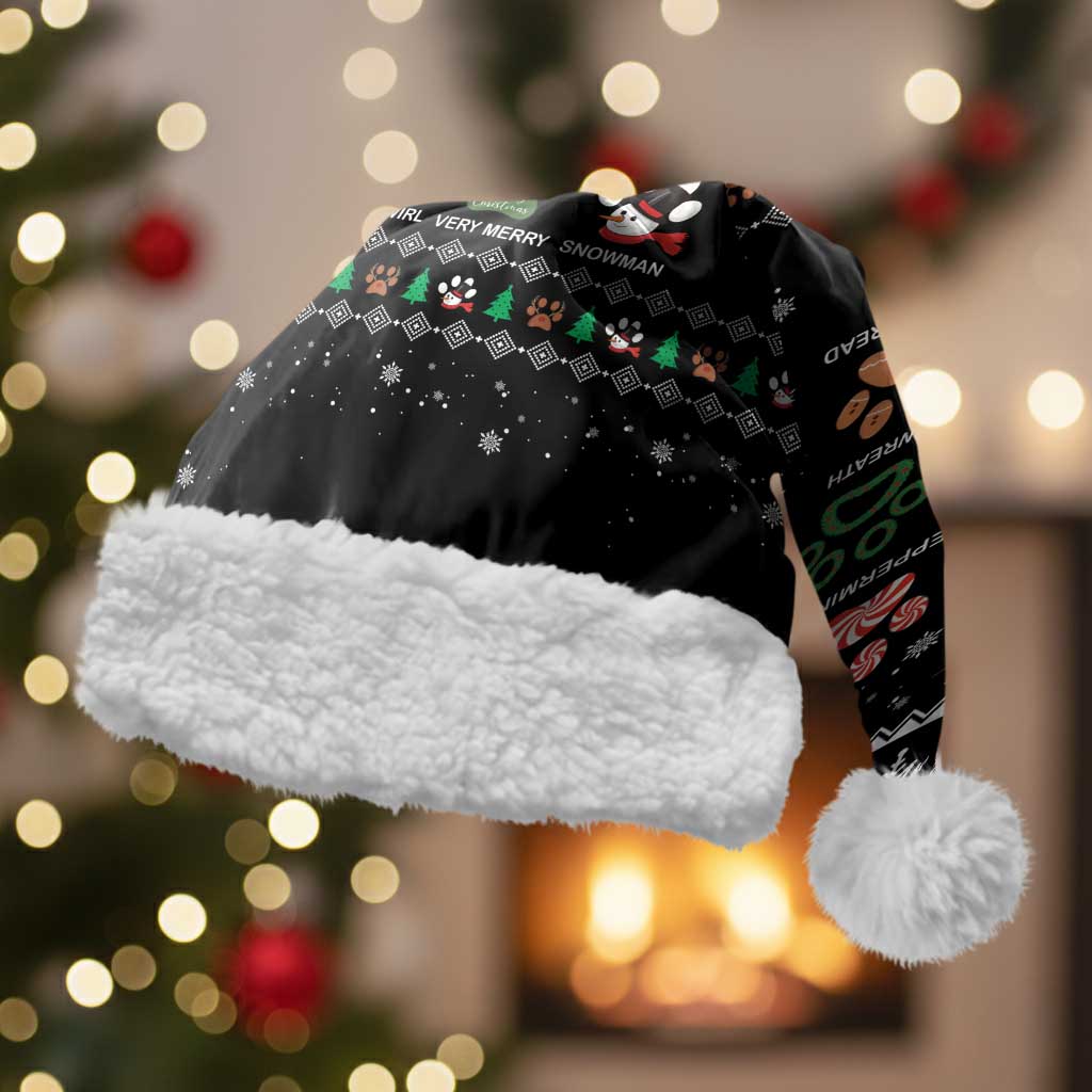 Christmas Colorful Dog Pawprint Christmas Santa Hat Black Snowflake Pattern Design - Wonder Print Shop