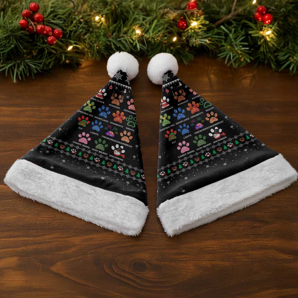 Christmas Colorful Dog Pawprint Christmas Santa Hat Black Snowflake Pattern Design - Wonder Print Shop