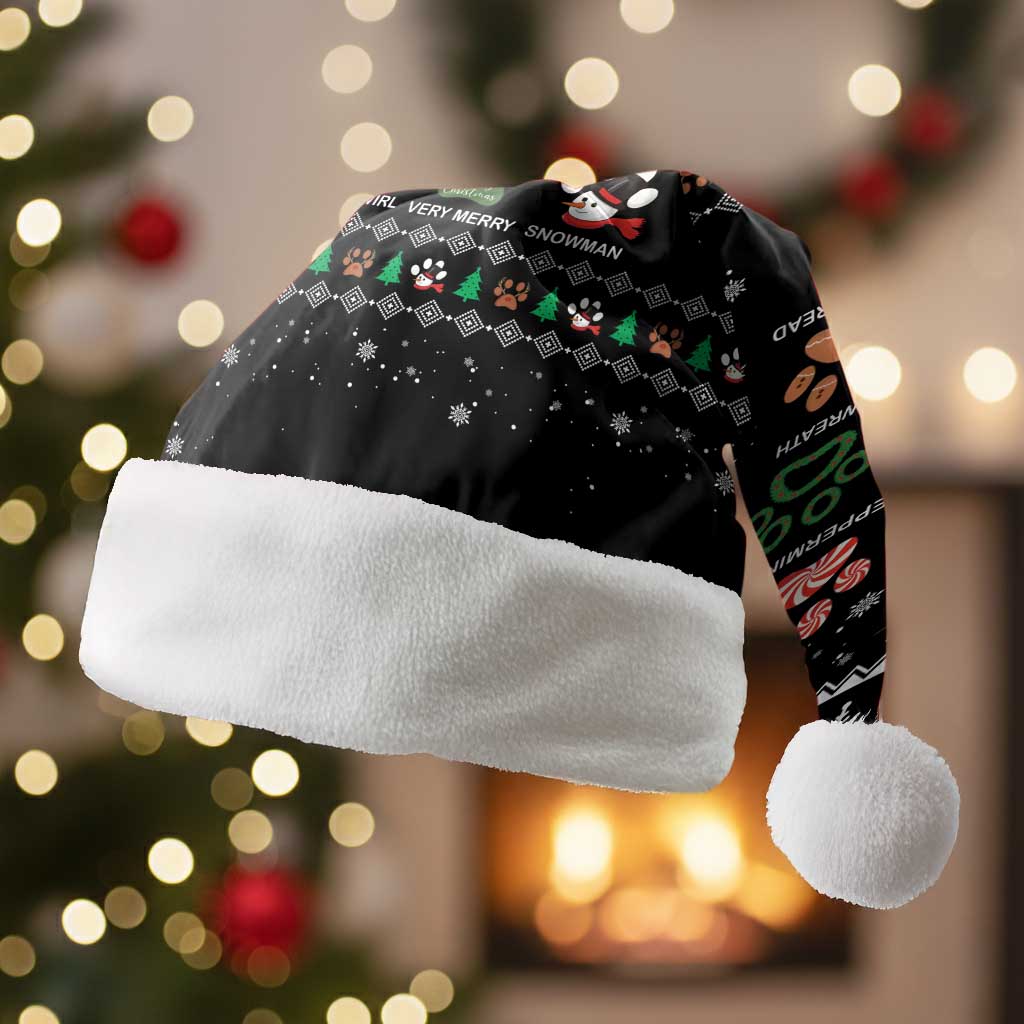 Christmas Colorful Dog Pawprint Christmas Santa Hat Black Snowflake Pattern Design - Wonder Print Shop