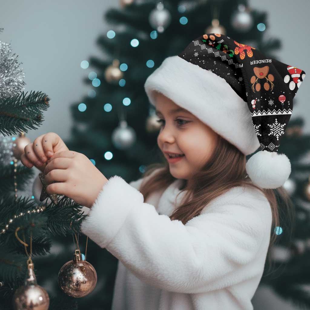 Christmas Colorful Dog Pawprint Christmas Santa Hat Black Snowflake Pattern Design - Wonder Print Shop