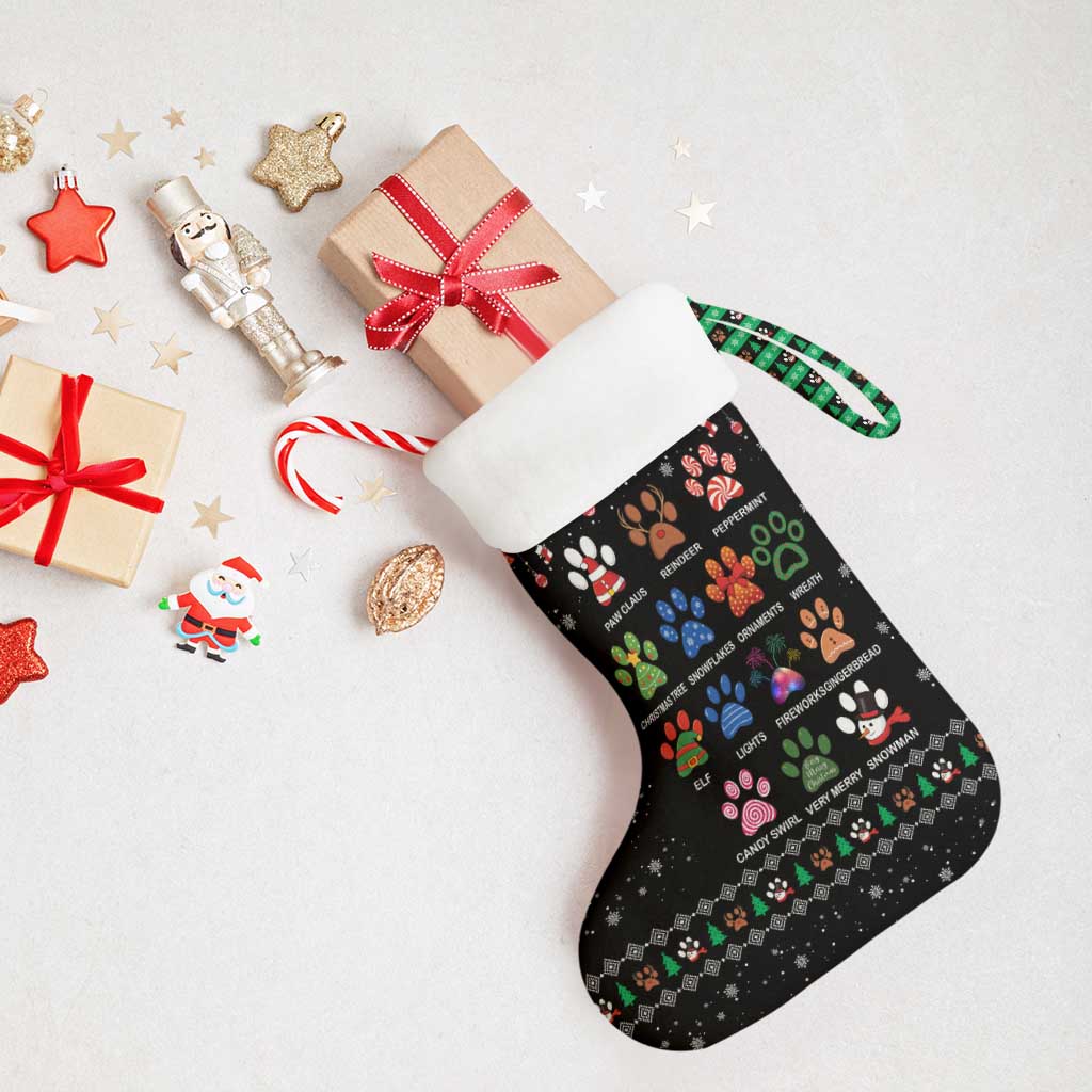 Christmas Colorful Dog Pawprint Christmas Stocking Black Snowflake Pattern Design - Wonder Print Shop
