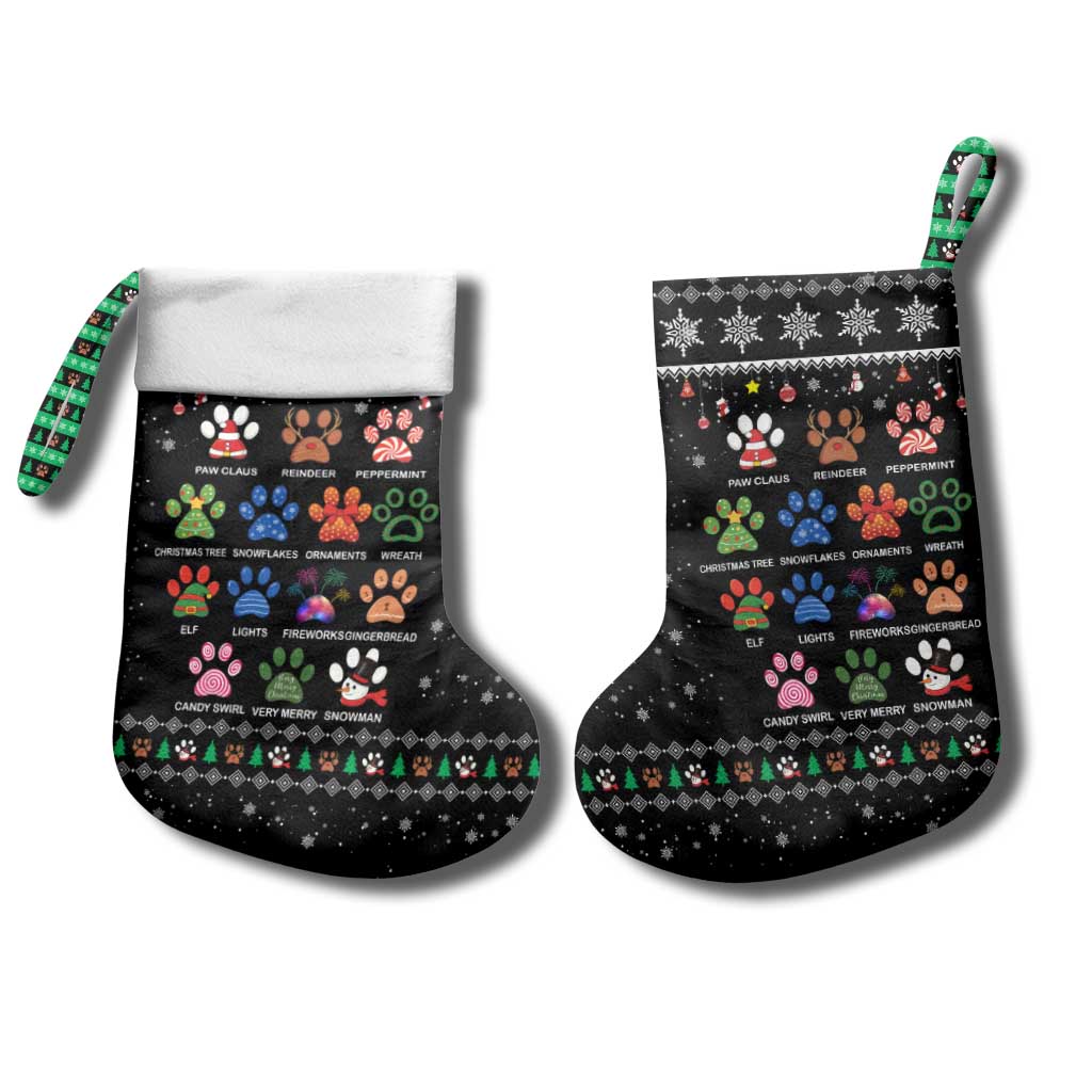 Christmas Colorful Dog Pawprint Christmas Stocking Black Snowflake Pattern Design - Wonder Print Shop