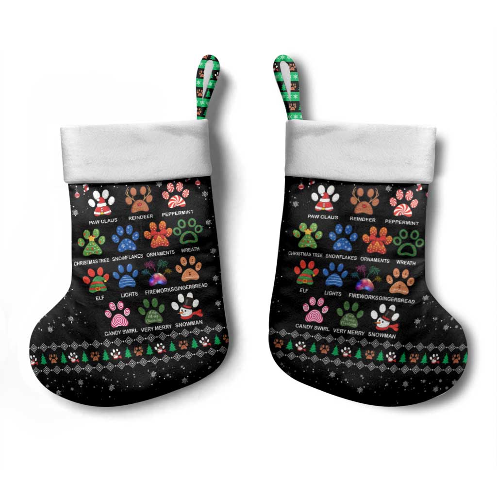 Christmas Colorful Dog Pawprint Christmas Stocking Black Snowflake Pattern Design - Wonder Print Shop