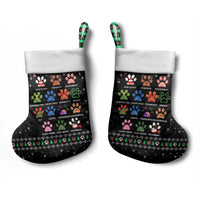 Christmas Colorful Dog Pawprint Christmas Stocking Black Snowflake Pattern Design - Wonder Print Shop
