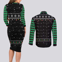 Christmas Colorful Dog Pawprint Couples Matching Long Sleeve Bodycon Dress and Long Sleeve Button Shirt Black Snowflake Pattern Design - Wonder Print Shop
