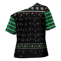 Christmas Colorful Dog Pawprint Cross Shoulder Shirt Black Snowflake Pattern Design - Wonder Print Shop