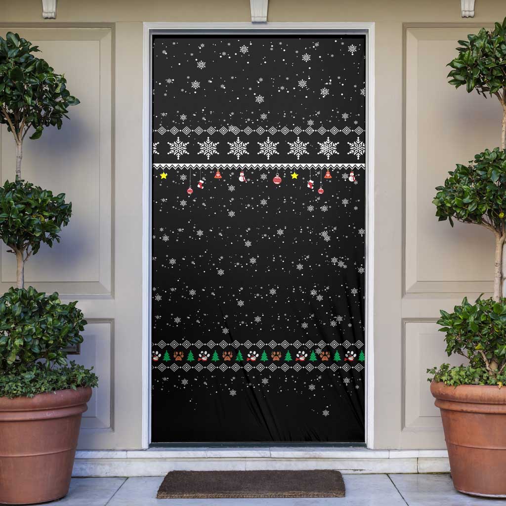 Christmas Colorful Dog Pawprint Door Cover Black Snowflake Pattern Design - Wonder Print Shop