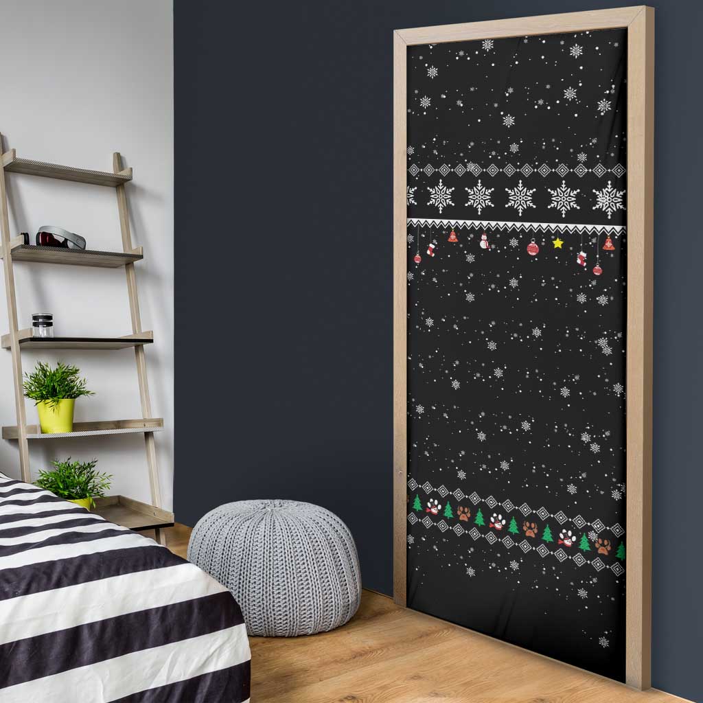 Christmas Colorful Dog Pawprint Door Cover Black Snowflake Pattern Design - Wonder Print Shop