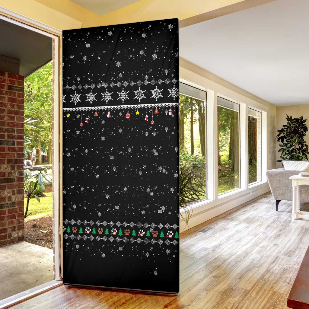 Christmas Colorful Dog Pawprint Door Cover Black Snowflake Pattern Design - Wonder Print Shop