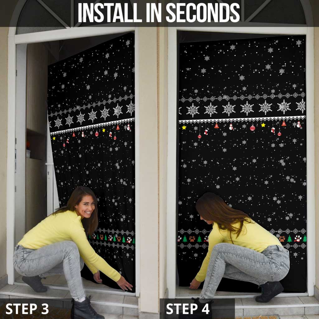 Christmas Colorful Dog Pawprint Door Cover Black Snowflake Pattern Design - Wonder Print Shop