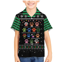 Christmas Colorful Dog Pawprint Family Matching Mermaid Dress and Hawaiian Shirt Black Snowflake Pattern Design - Wonder Print Shop