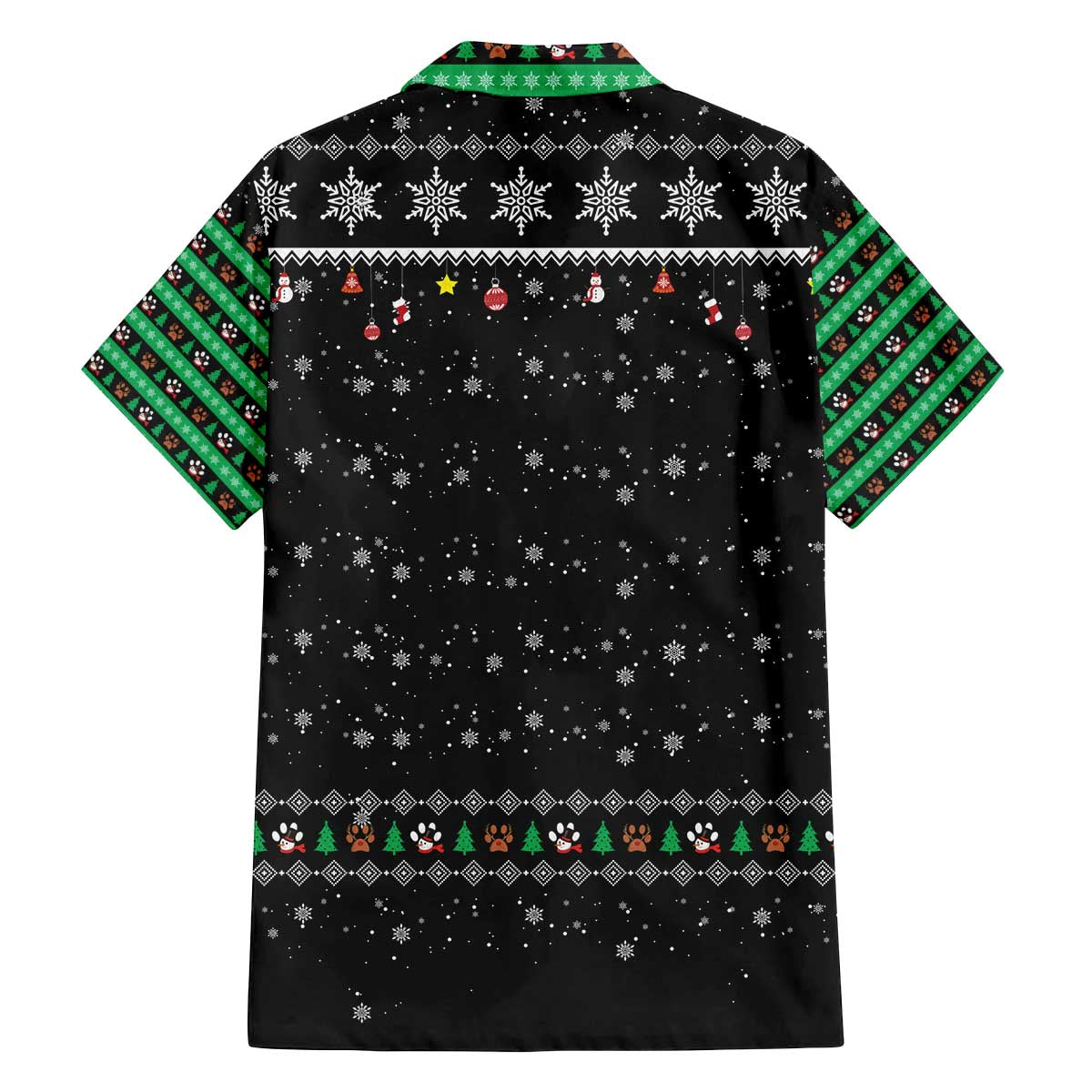 Christmas Colorful Dog Pawprint Family Matching Off The Shoulder Long Sleeve Dress and Hawaiian Shirt Black Snowflake Pattern Design - Wonder Print Shop