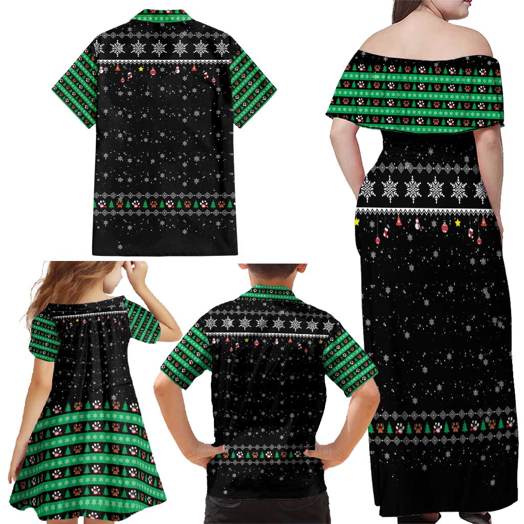 Christmas Colorful Dog Pawprint Family Matching Off Shoulder Maxi Dress and Hawaiian Shirt Black Snowflake Pattern Design - Wonder Print Shop