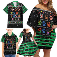 Christmas Colorful Dog Pawprint Family Matching Off Shoulder Short Dress and Hawaiian Shirt Black Snowflake Pattern Design - Wonder Print Shop