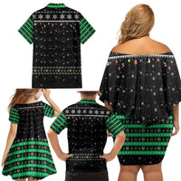 Christmas Colorful Dog Pawprint Family Matching Off Shoulder Short Dress and Hawaiian Shirt Black Snowflake Pattern Design - Wonder Print Shop