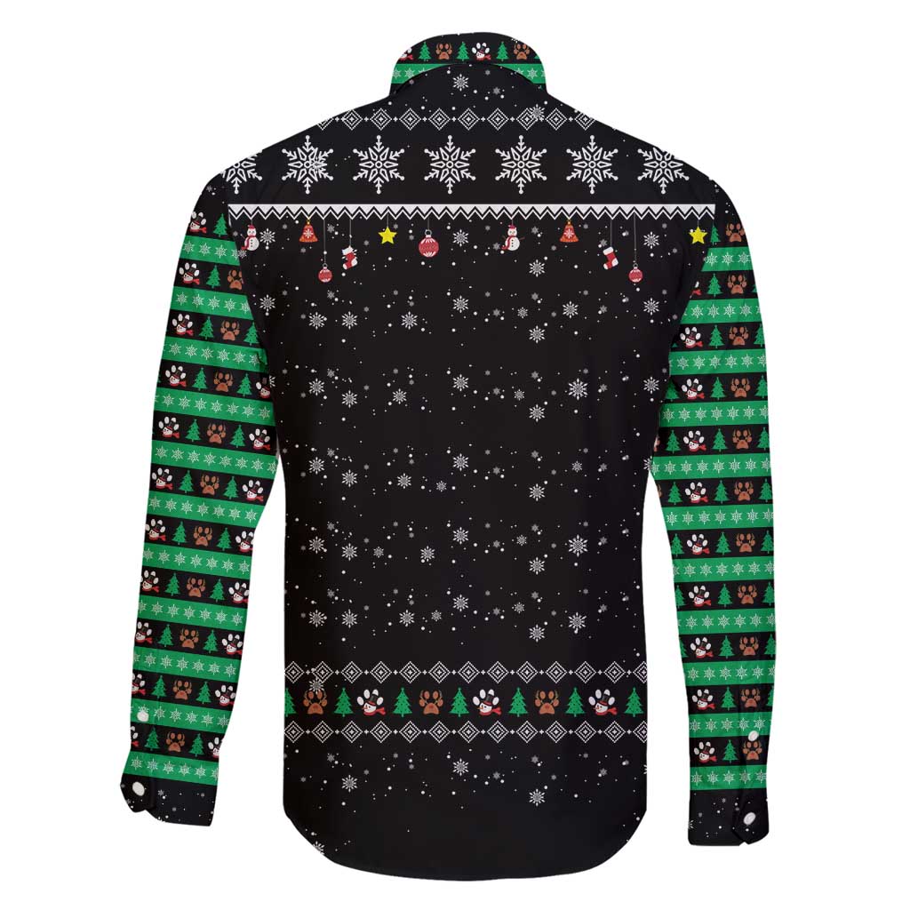 Christmas Colorful Dog Pawprint Family Matching Puletasi and Hawaiian Shirt Black Snowflake Pattern Design - Wonder Print Shop