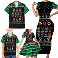 Christmas Colorful Dog Pawprint Family Matching Short Sleeve Bodycon Dress and Hawaiian Shirt Black Snowflake Pattern Design - Wonder Print Shop