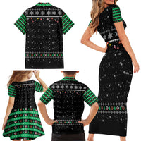 Christmas Colorful Dog Pawprint Family Matching Short Sleeve Bodycon Dress and Hawaiian Shirt Black Snowflake Pattern Design - Wonder Print Shop