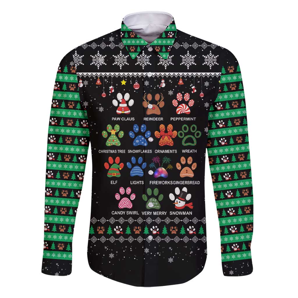 Christmas Colorful Dog Pawprint Family Matching Short Sleeve Bodycon Dress and Hawaiian Shirt Black Snowflake Pattern Design - Wonder Print Shop