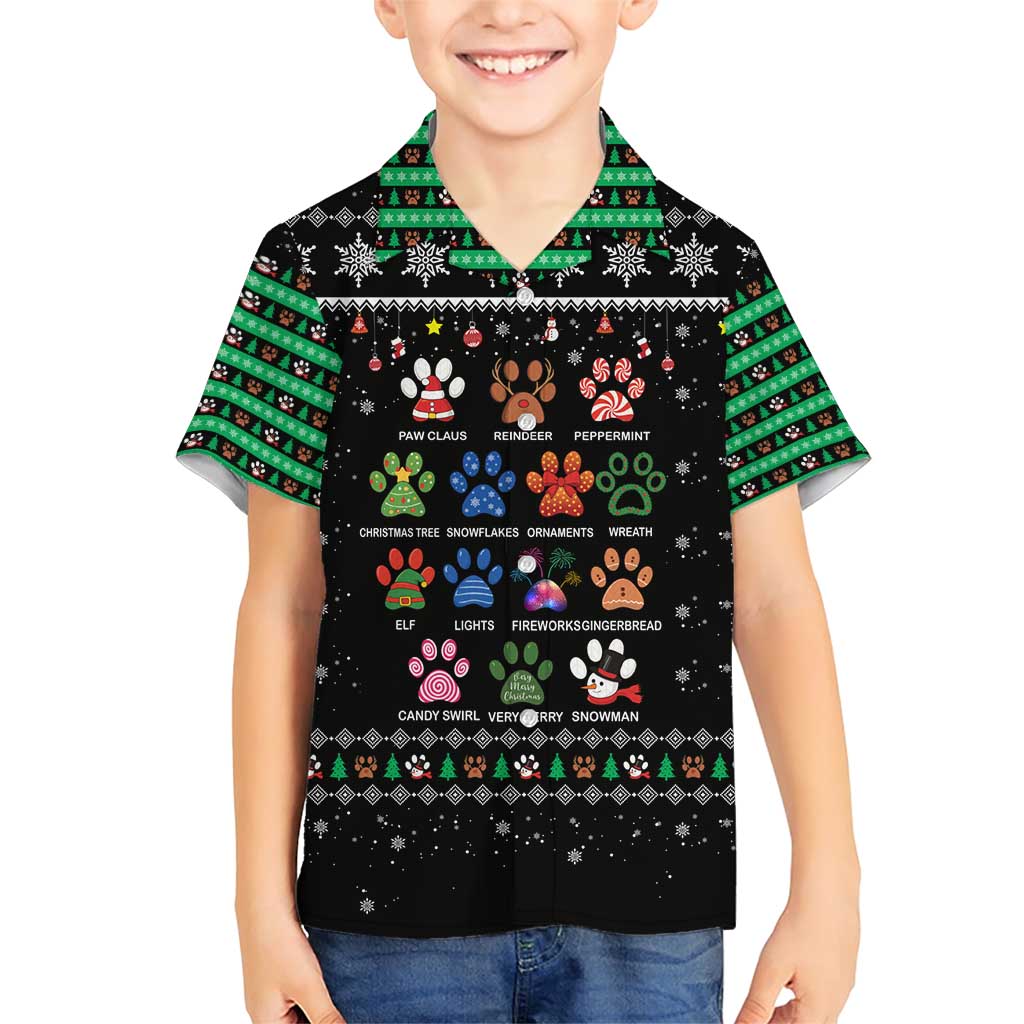 Christmas Colorful Dog Pawprint Family Matching Short Sleeve Bodycon Dress and Hawaiian Shirt Black Snowflake Pattern Design - Wonder Print Shop