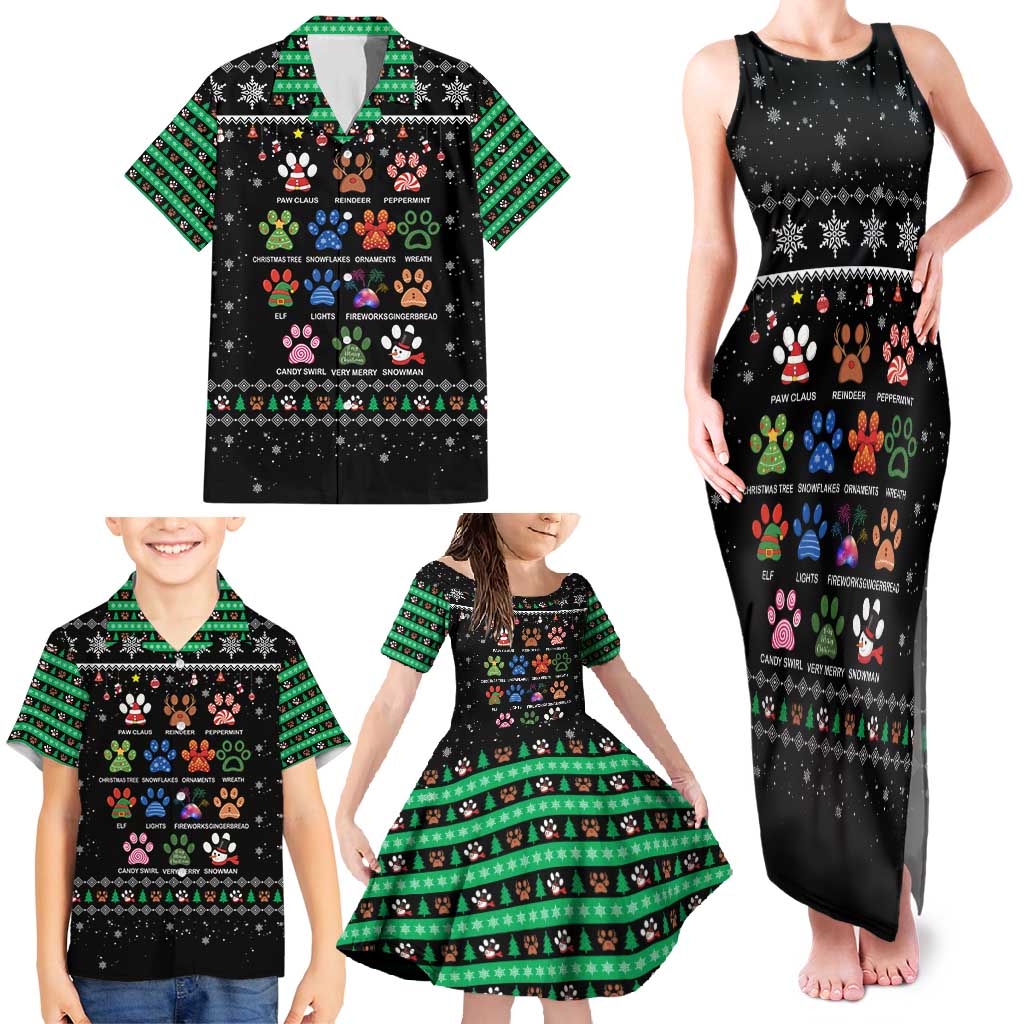 Christmas Colorful Dog Pawprint Family Matching Tank Maxi Dress and Hawaiian Shirt Black Snowflake Pattern Design - Wonder Print Shop