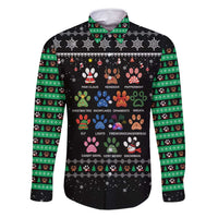 Christmas Colorful Dog Pawprint Family Matching Tank Maxi Dress and Hawaiian Shirt Black Snowflake Pattern Design - Wonder Print Shop