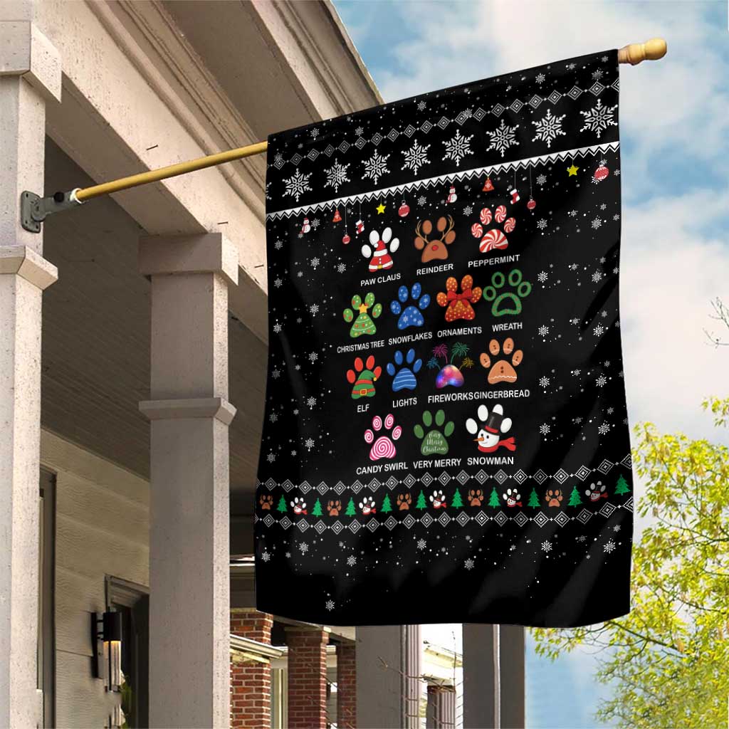 Christmas Colorful Dog Pawprint Garden Flag Black Snowflake Pattern Design - Wonder Print Shop