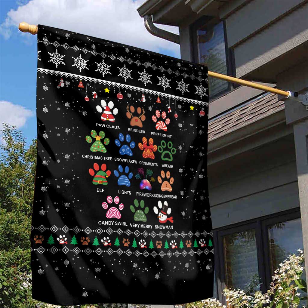 Christmas Colorful Dog Pawprint Garden Flag Black Snowflake Pattern Design - Wonder Print Shop