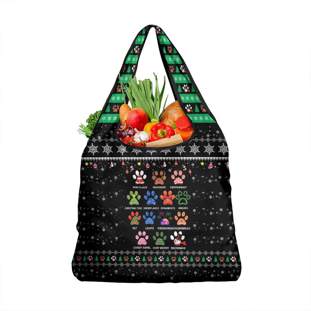 Christmas Colorful Dog Pawprint Grocery Bag Black Snowflake Pattern Design - Wonder Print Shop