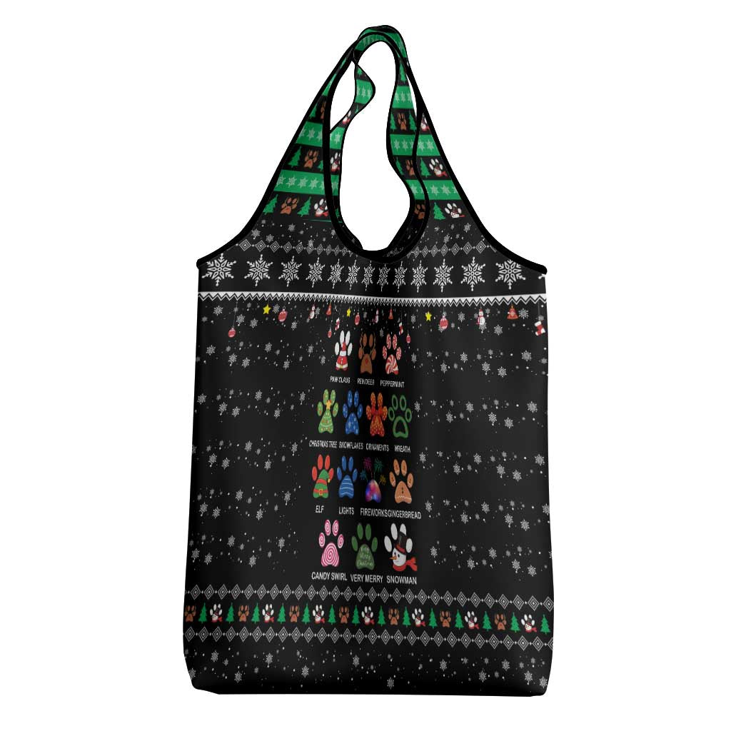 Christmas Colorful Dog Pawprint Grocery Bag Black Snowflake Pattern Design - Wonder Print Shop
