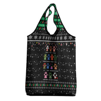 Christmas Colorful Dog Pawprint Grocery Bag Black Snowflake Pattern Design - Wonder Print Shop