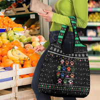Christmas Colorful Dog Pawprint Grocery Bag Black Snowflake Pattern Design - Wonder Print Shop