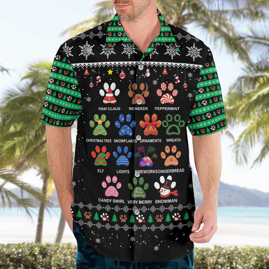 Christmas Colorful Dog Pawprint Hawaiian Shirt Black Snowflake Pattern Design - Wonder Print Shop