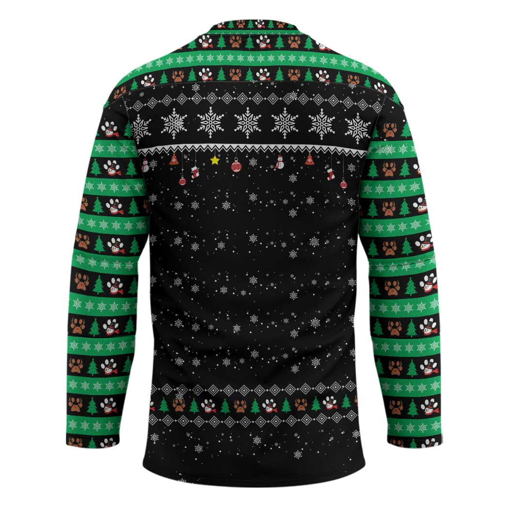 Christmas Colorful Dog Pawprint Hockey Jersey Black Snowflake Pattern Design - Wonder Print Shop