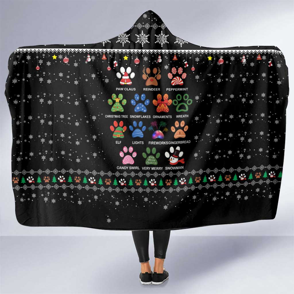 Christmas Colorful Dog Pawprint Hooded Blanket Black Snowflake Pattern Design - Wonder Print Shop