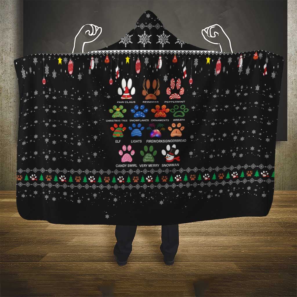 Christmas Colorful Dog Pawprint Hooded Blanket Black Snowflake Pattern Design - Wonder Print Shop