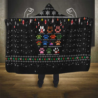 Christmas Colorful Dog Pawprint Hooded Blanket Black Snowflake Pattern Design - Wonder Print Shop