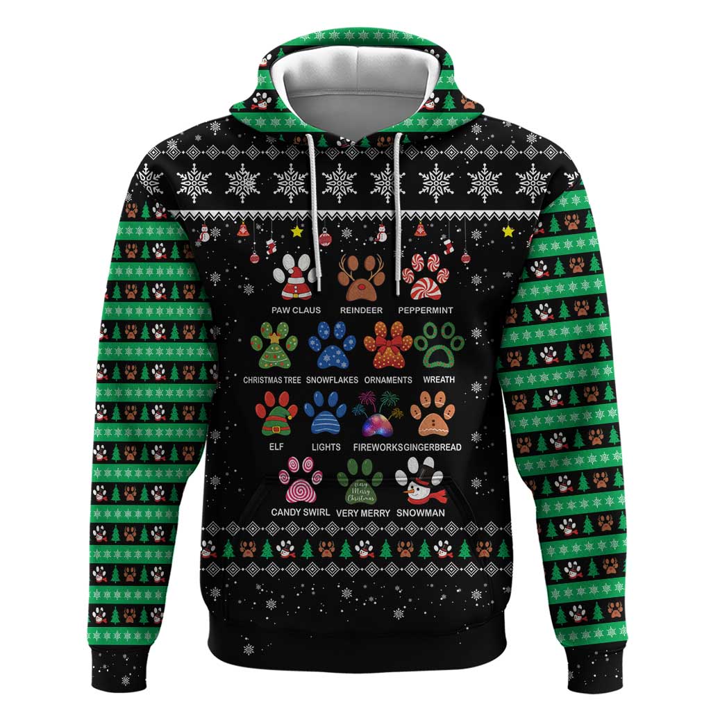 Christmas Colorful Dog Pawprint Hoodie Black Snowflake Pattern Design - Wonder Print Shop