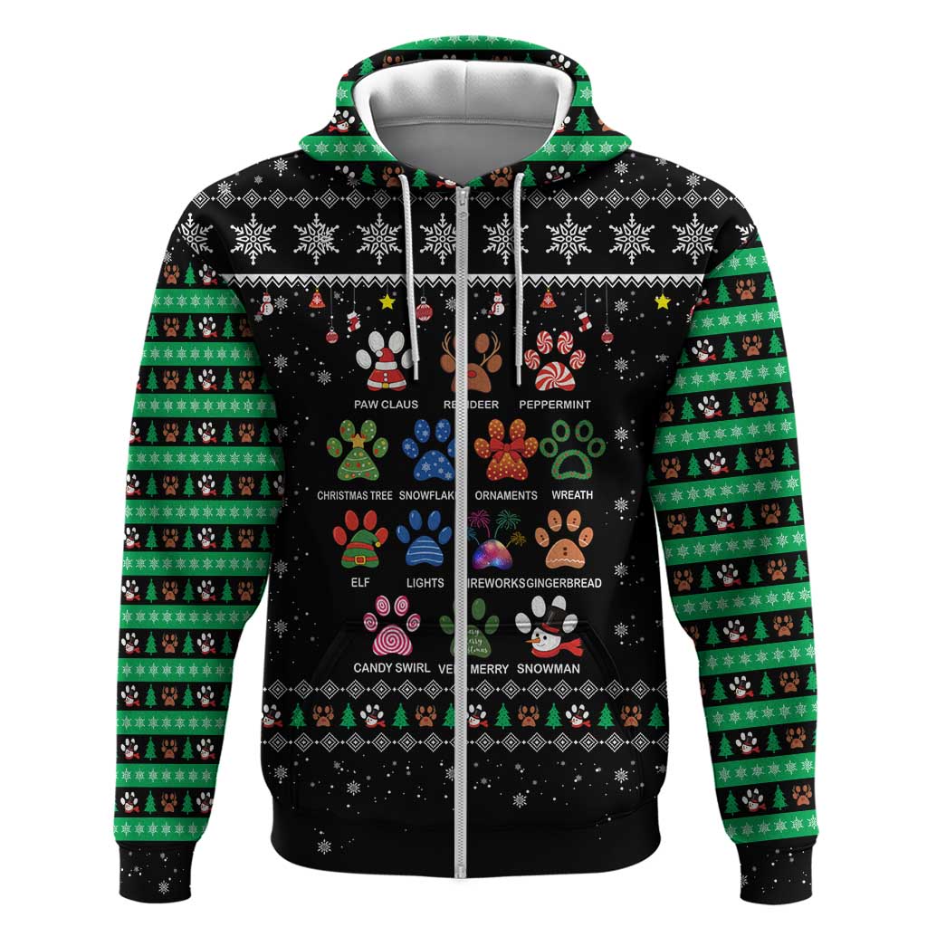 Christmas Colorful Dog Pawprint Hoodie Black Snowflake Pattern Design - Wonder Print Shop